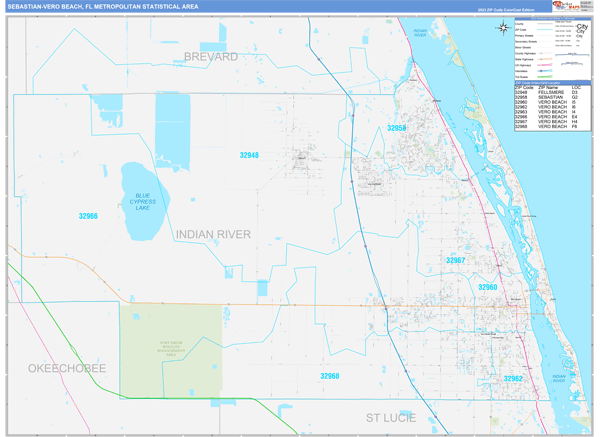 Sebastian-Vero Beach Metro Area Wall Map